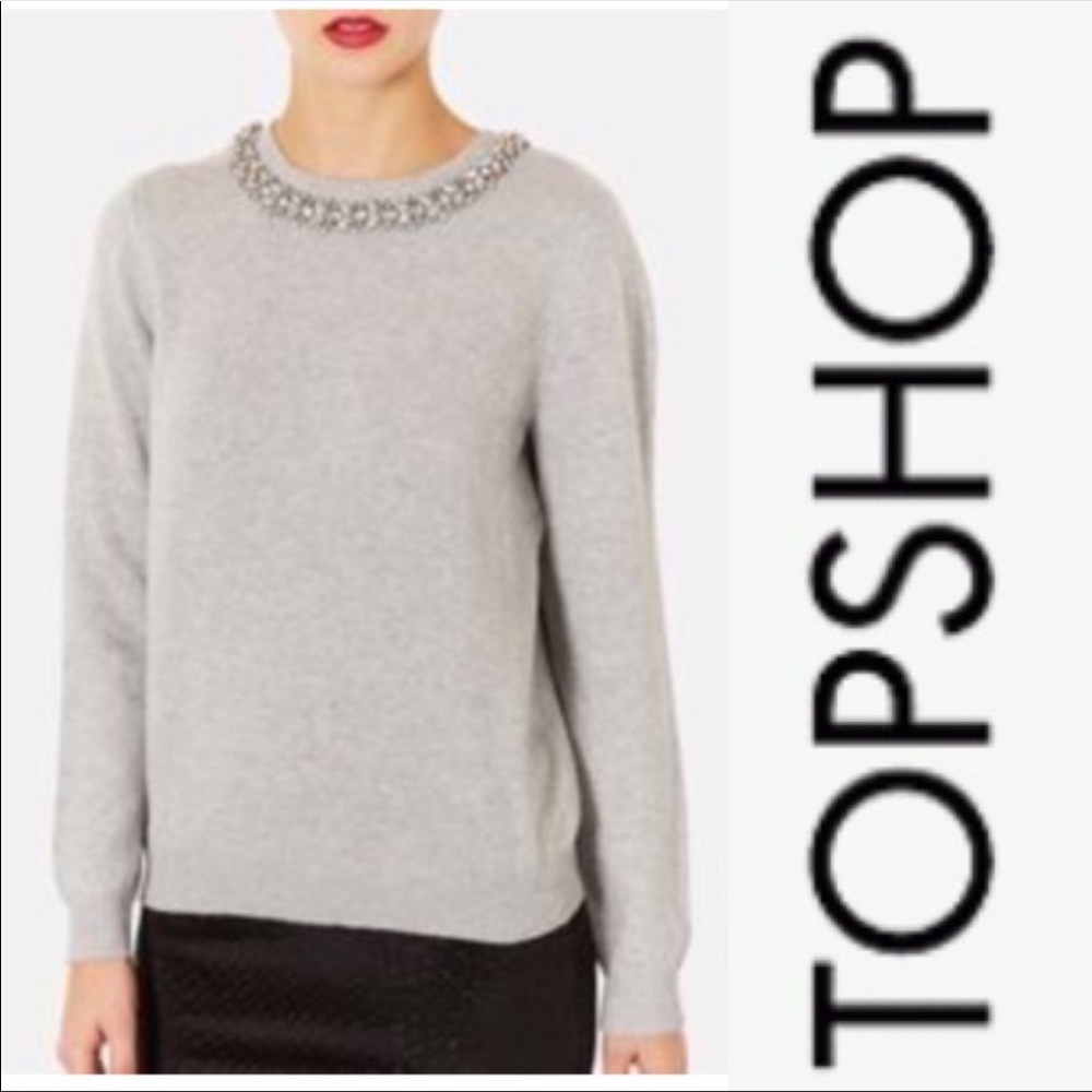 Topshop jeweled crewneck sweater. Size 2